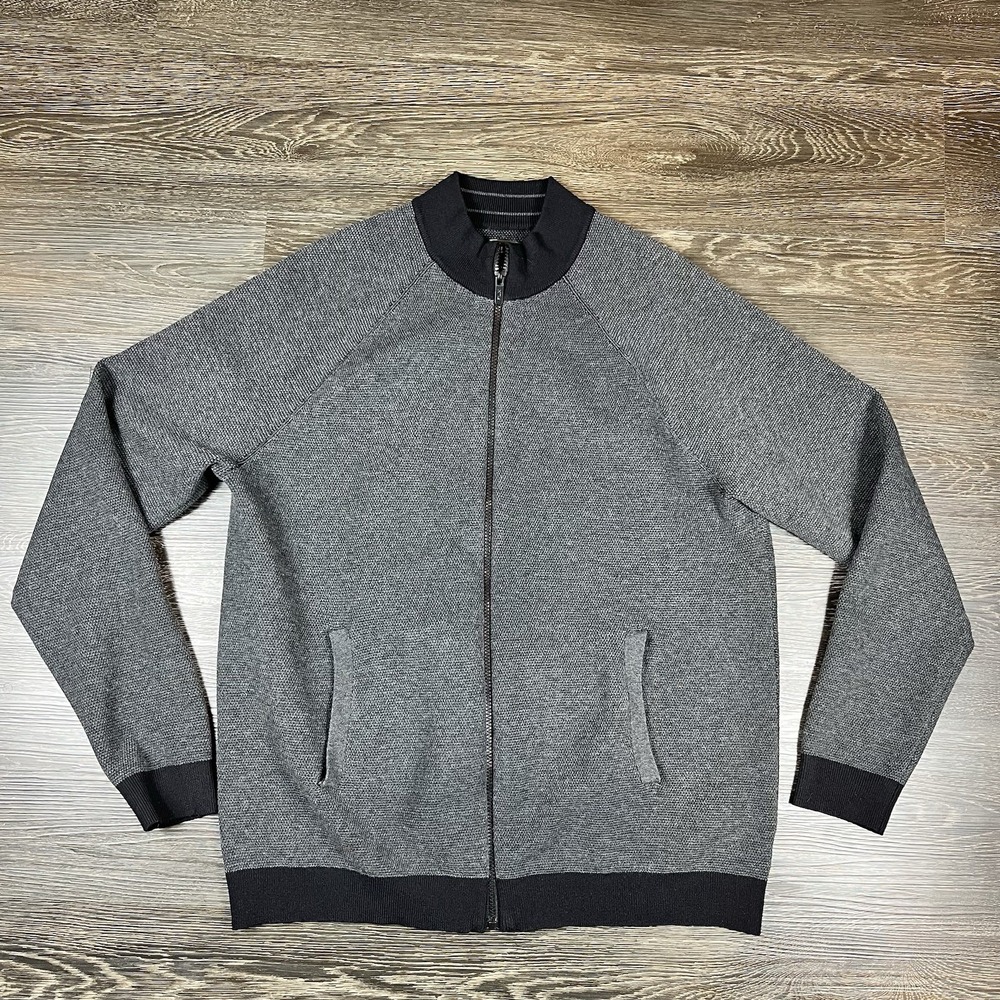 Mens Full Zip Textured Knit Cardigan‎ Bomber Sweater Size XL Charcoal Streetwear